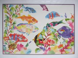 lot 198 image: Large Original Tracy Taylor Starkist Colorful Watercolor Fishes Art Signed 40