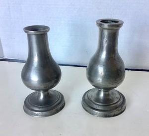 lot 14 image: Pair of Antique French Pewter Oil Lamp Bases