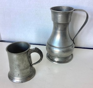 lot 15 image: Pair of Antique Pewter Steins  Tankards