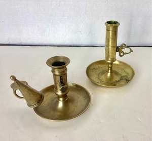 lot 26 image: Pair of Antique Brass Chambersticks #1