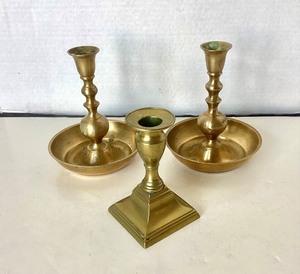 lot 28 image: Trio of Antique and Vintage Brass Candlesticks #2
