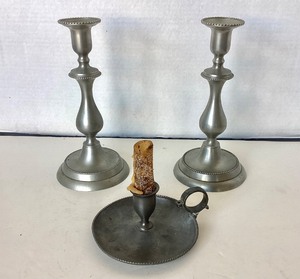 lot 34 image: Trio of Vintage Pewter Candlesticks