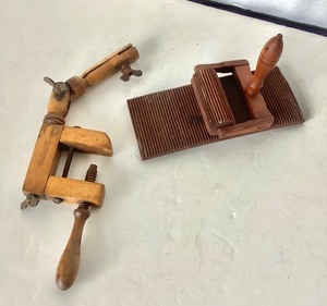 lot 53 image: Antique Wooden Crimping Board  Embroidery Hoop Clamp