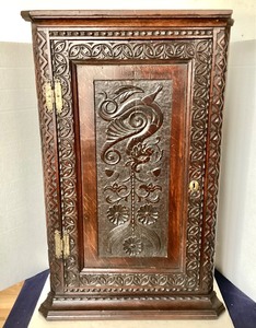 Antique Heavily Carved Oak Corner Cabinet