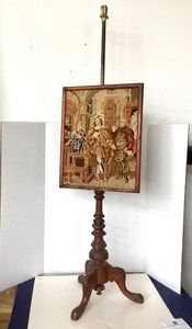lot 68 image: Antique European Needlepoint Fireplace Pole Screen