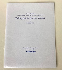 lot 103 image: Folio of 4 Robert Bly Poetry Broadsides Talking Into the Ear of a Donkey