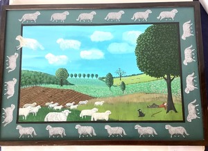 lot 120 image: Contemporary Folk Art Pastoral Painting The Shepherds Daydream by Barbara Moment