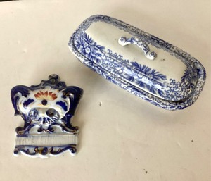 lot 145 image: Antique Porcelain Match Safe  Ironstone Butter Dish