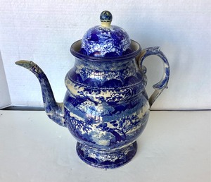 lot 152 image: Grand  Historical Blue Staffordshire Coffee Pot