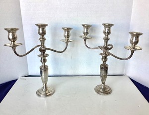 lot 158 image: Pair of Sterling Silver 3 Light Candelabra