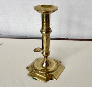 lot 198 image: Antique Queen Anne Brass Pushup Candlestick