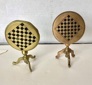 Pair of Antique English "Checkerboard" Tilt-top Brass  and Copper Candle Reflectors
