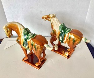 lot 234 image: Pair  of Chinese Majolica Glaze Tang Horses