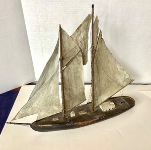 lot 237 image: Outstanding Antique Folk Art Scratch Made Gaff Rig Schooner