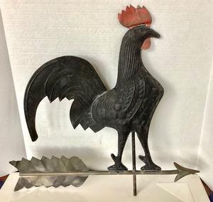 lot 238 image: Antique Painted Hollow Copper Rooster Weathervane