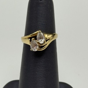 lot 1E image: 14K Yellow Gold Ring with Two Pear-Cut White Stones
