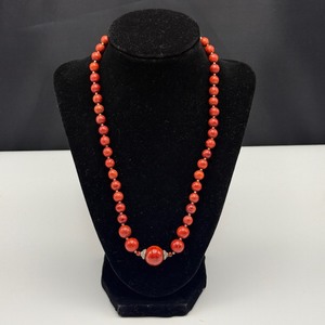 lot 3 image: 2 Red Beaded Necklaces with Sterling Silver