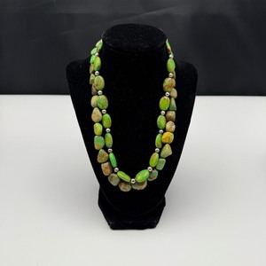 lot 4 image: Green Stone Necklace with Sterling Silver Accents