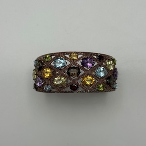 lot 12 image: 925 Sterling Silver Hinged Cuff Bracelet with Genuine Gemstones