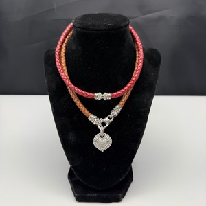 lot 27 image: Braided Leather & Sterling Silver Heart Charm Necklace Duo