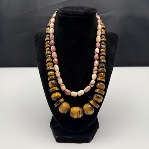 lot 36 image: Tigers Eye & Pink Jasper Sterling Silver Necklaces
