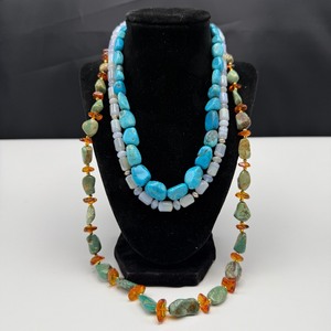 lot 37 image: Turquoise & Amber Beaded Necklaces with Sterling Silver