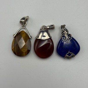 lot 54 image: Sterling Silver Teardrop Gemstone Pendants (Set of Three)