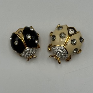 lot 142 image: Joan Rivers Ladybug Pins  Black & Cream Enamel with Crystal Accents