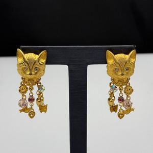 lot 158 image: Kirks Folly Cat Head Dangle Earrings with Crystal Charms