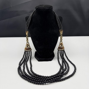 lot 160 image: Multi-Strand Black Bead Necklace with Jeweled Tapered Accents in Original Blue Box