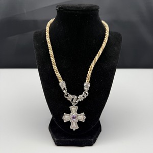 lot 188 image: Judith Ripka Two-Tone Rope Necklace with Amethyst Cross Pendant