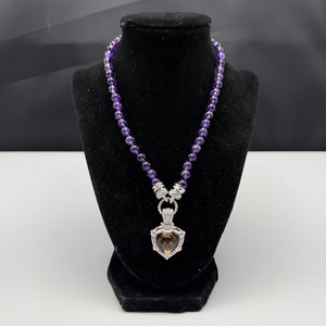 lot 191 image: Judith Ripka Amethyst Bead Necklace with Smoky Quartz Heart Pendant