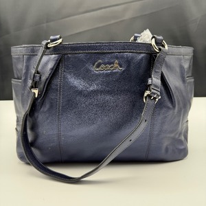 lot 199 image: Coach Metallic Navy Leather Shoulder Tote