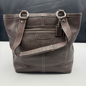 lot 220 image: Coach Brown Leather Tote with Lilac Interior