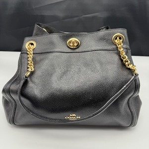 lot 222 image: Coach Black Pebbled Leather Chain-Link Shoulder Bag