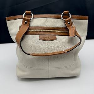 lot 225 image: Coach White Pebbled Leather Tote with Tan Trim