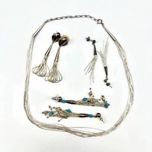 lot 23 image: Sterling Silver Liquid Necklace & (3) Earrings Sets