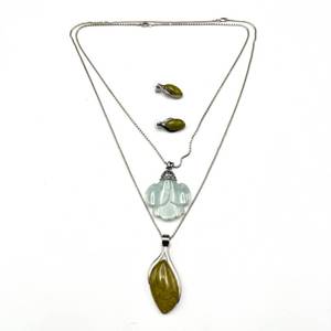 lot 25 image: Sterling Silver Necklace & Earring Set with Green and Aqua Gemstones