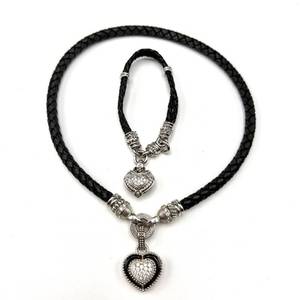 lot 47 image: Judith Ripka Sterling Silver Leather Choker & Bracelet Set (925)