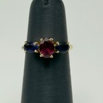 14K Yellow Gold Ring with Red & Blue Oval-Cut Stones