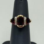 14K Yellow Gold Ring with Garnets & Natural Diamonds