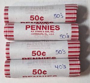 lot 26 image: 4 Rolls of Wheat Pennies  -   40s and 50s