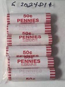 lot 27 image: 6 Rolls of 2024 D  -  Pennies - Mint  