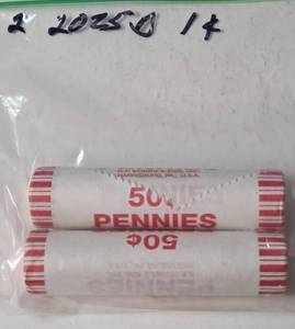 lot 28 image: 2 Rolls of 2025 D-  Pennies - Mint 