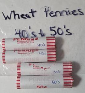 lot 36 image: 4 Rolls of Wheat Pennies  -  40s and 50s