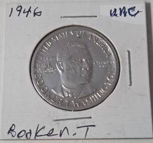 lot 42 image: 1946 Booker T Commemorative Silver Half Dollar - Very Nice