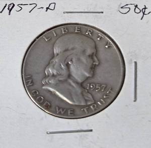 lot 49 image: 1957 D Franklin Dollar - Silver