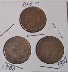 lot 61 image: 1905, 1906, 1907 Indian Head Pennies