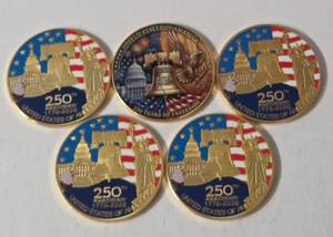 lot 63 image: 5  -  250th Anniversary of The United States - Commemorative Gold Plated Coins