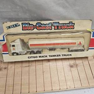 lot 110 image: Ertl 164 Citgo Mack Tanker Truck, Box is Tattered, Truck Like New